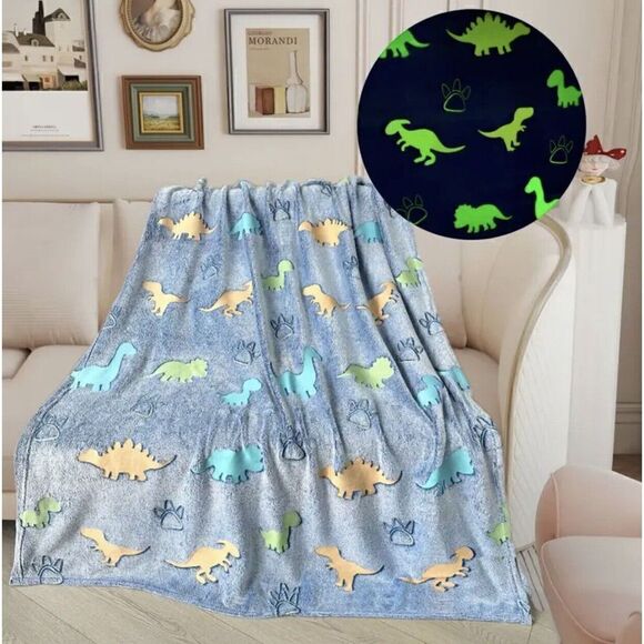 Glow In The Dark Dinosaur Throw Blanket. 50”x60”. Ultra Soft. NWT. - Picture 1 of 7